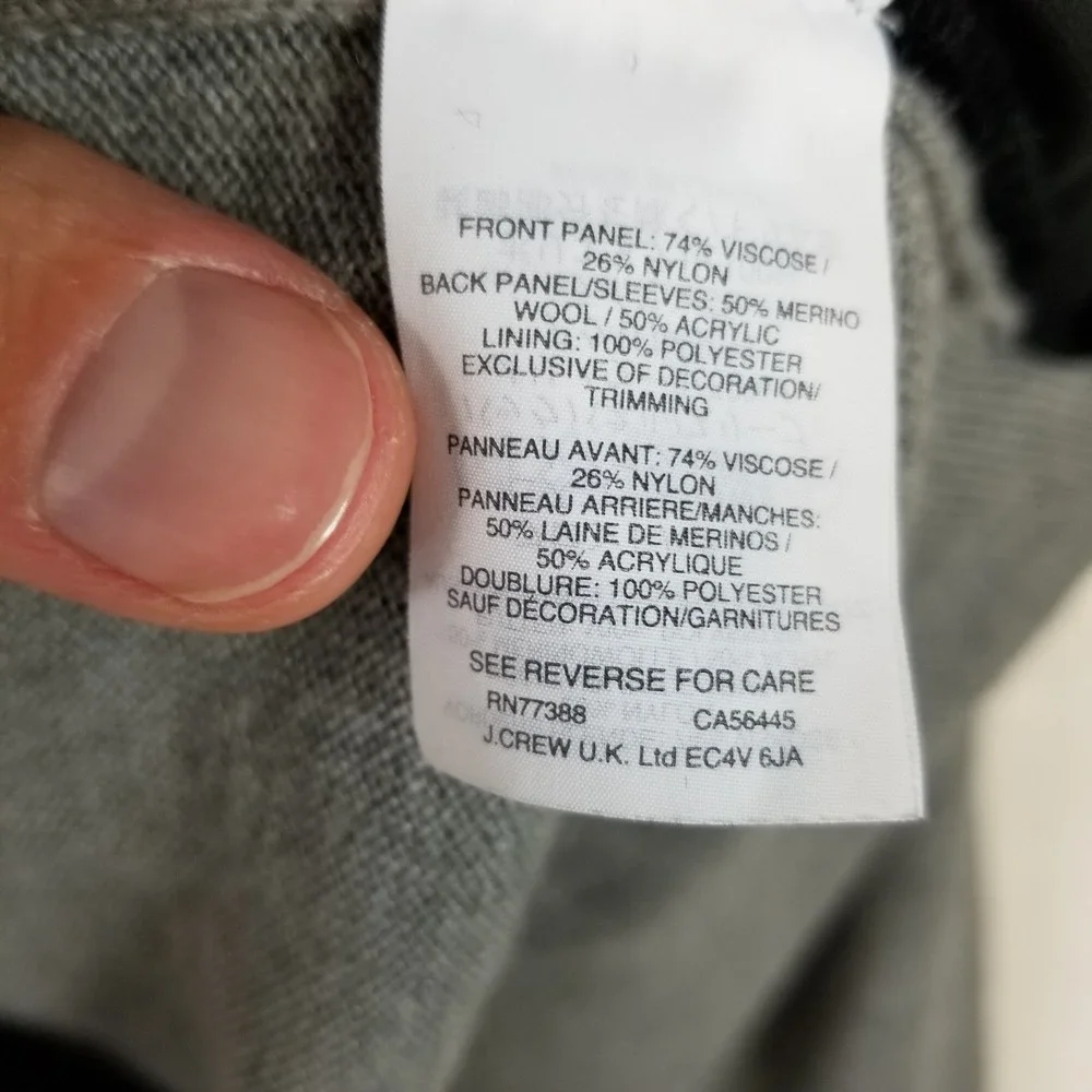 J.Crew Womens Velvet Front Merino Wool Blend‎ Cardigan Grey Black Large RN77388